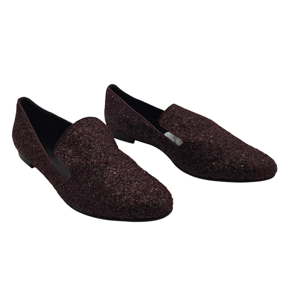 M.Gemi Burgundy Glitter Loafer Smoking Slipper Italy Sparkle Party Evening Shoes